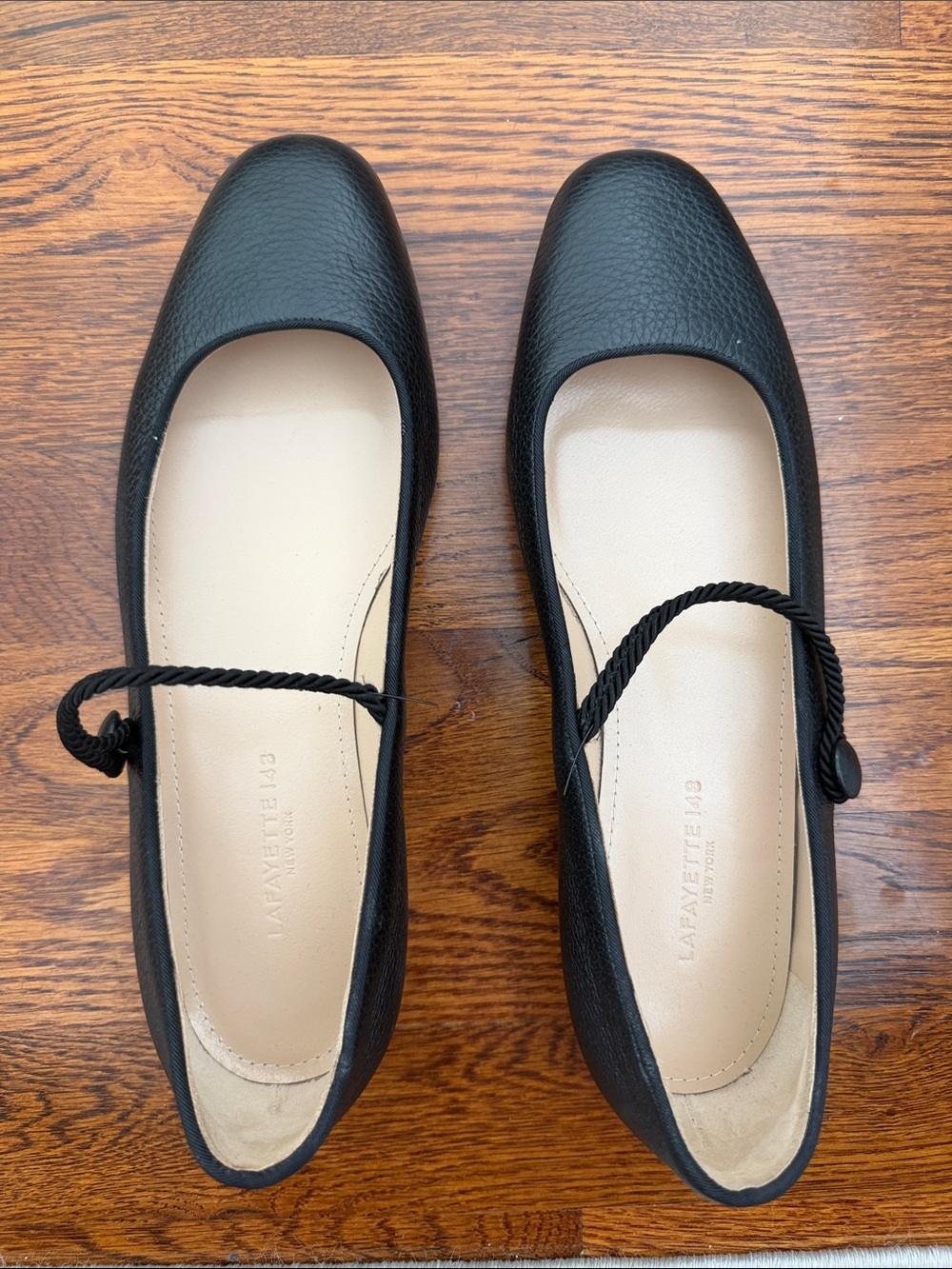 NWOT LAFAYETTE 148 Black Leather Mary Jane Flats with Rope Strap size 8